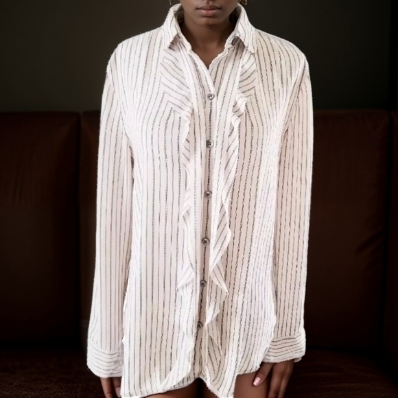 Ann Taylor Loft Ragged Edge Pinstripe Top Sz S